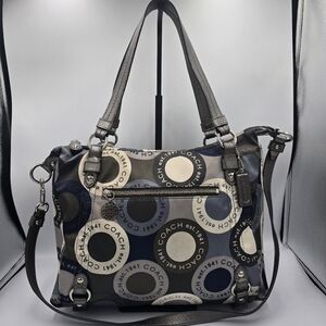 COACH F17582 Alexandra Grey Blue Sateen Snaphead Print 3 Way Shoulder Bag